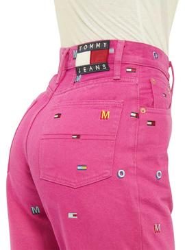 Pantalon Vaquero Tommy Jeans Embroidery Rosa 