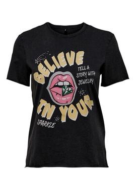 Camiseta Only Lucy Believe Negra Para Mujer 