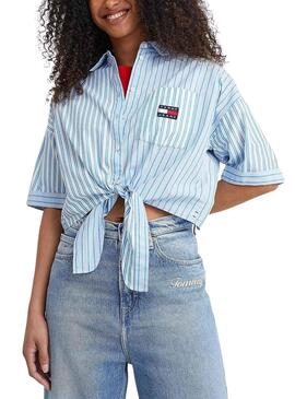 Camisa Tommy Jeans Stripe Blanca y Azul para Mujer