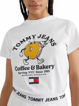 Camiseta Tommy Jeans Baby Bagel Blanca Para Mujer