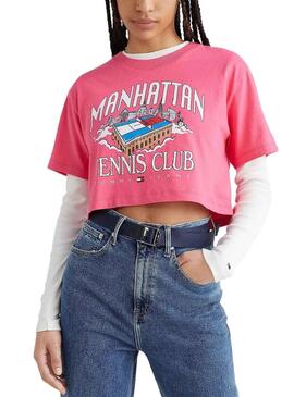 Camiseta Tommy Jeans Super Crop Rosa Para Mujer