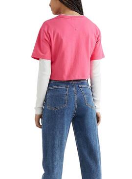 Camiseta Tommy Jeans Super Crop Rosa Para Mujer