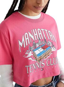 Camiseta Tommy Jeans Super Crop Rosa Para Mujer