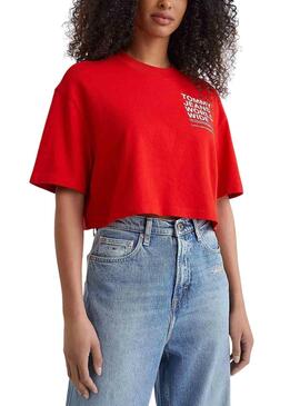 Camiseta Tommy Jeans Super Crop Roja Para Mujer