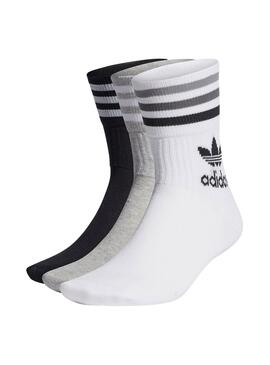 Pack 3 Calcetines Adidas Mid  Blanco Gris y Negro