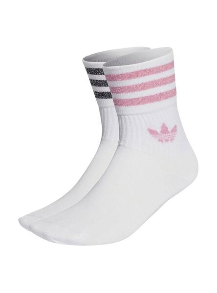 2 Calcetines Adidas Blanco Glitter Para Mujer