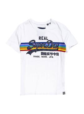 Camiseta Superdry Logo Retro Rainbow Blanco Mujer