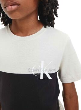 Camiseta Calvin Klein Color Block Nera Para Niño