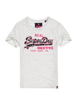 Camiseta Superdry Vintage Logo Tropical Gris Mujer