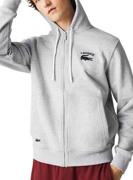 Sudadera Lacoste Básica Capucha Gris Para Hombre