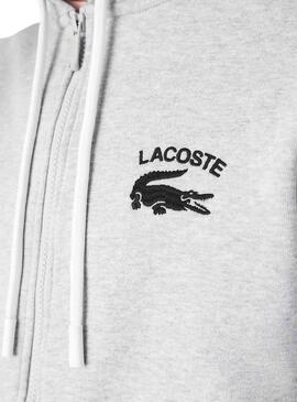 Sudadera Lacoste Básica Capucha Gris Para Hombre