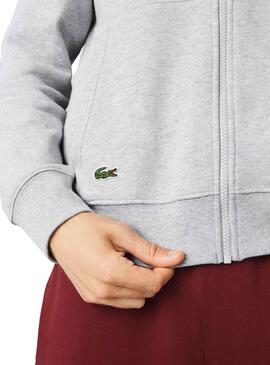 Sudadera Lacoste Básica Capucha Gris Para Hombre