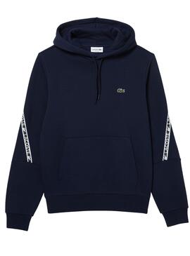 Sudadera Lacoste Con Capucha Y Rayas Marino Hombre