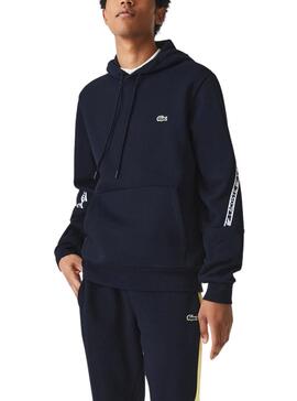 Sudadera Lacoste Con Capucha Y Rayas Marino Hombre