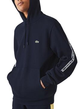 Sudadera Lacoste Con Capucha Y Rayas Marino Hombre