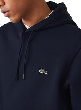 Sudadera Lacoste Con Capucha Y Rayas Marino Hombre