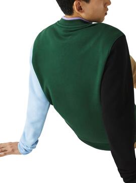 Sudadera Lacoste Colorblock Verde Para Hombre