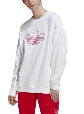 Sudadera Adidas Blanco Logo Rojo Para Mujer