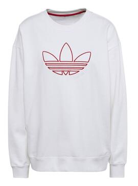 Sudadera Adidas Blanco Logo Rojo Para Mujer