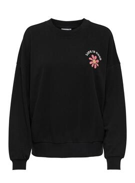 Sudadera Only Fanni Flower Negro Para Mujer