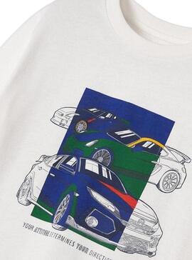 Camiseta Mayoral Coches Manga Larga Blanca Niño