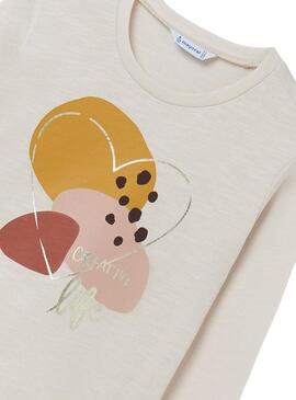 Camiseta Mayoral Manga Larga Creativa Beige Niña