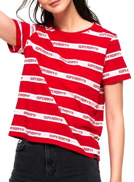 Camiseta Superdry Cote Stripe Rojo Mujer