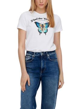 Camiseta Only Kita Mariposa Blanca Para Mujer