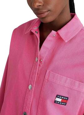 Sobrecamisa Tommy Jeans Badge Rosa Para Mujer