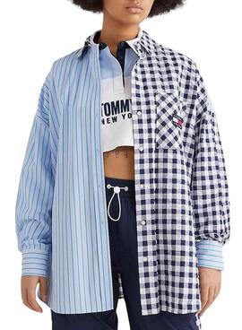 Camisa Tommy Jeans Gingahm Stripe Azul Mujer