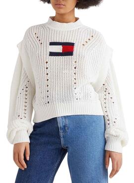 Jersey Tommy Jeans Oversize Flag Stit Blanco Mujer