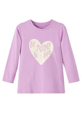 Camiseta Name It Leas Corazón Malva Para Niña