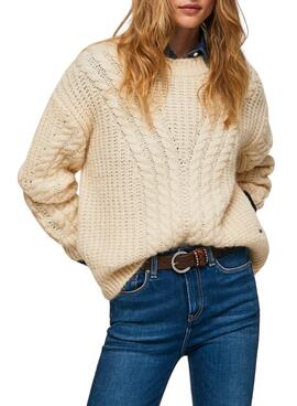 Jersey Pepe Jeans Trenzado Bey Beige Para Mujer