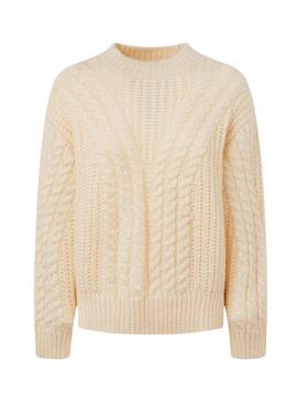 Jersey Pepe Jeans Trenzado Bey Beige Para Mujer