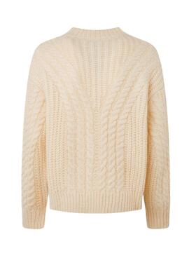 Jersey Pepe Jeans Trenzado Bey Beige Para Mujer