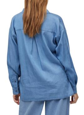 Camisa Vila Bista Oversize Azul Para Mujer