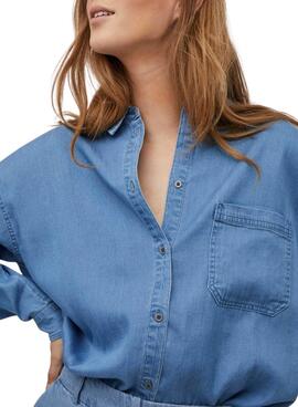 Camisa Vila Bista Oversize Azul Para Mujer