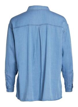 Camisa Vila Bista Oversize Azul Para Mujer