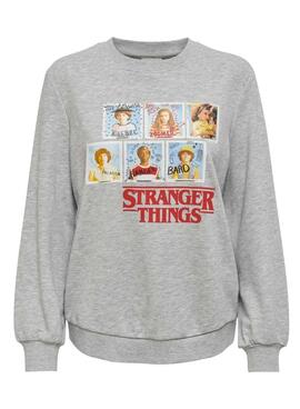 Sudadera Only Stranger Things Gris Para Mujer