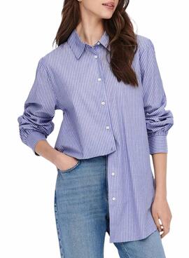 Camisa Only Nora Rayas Azul Para Mujer