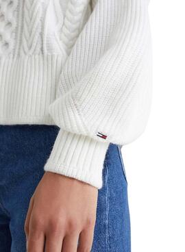 Jersey Tommy Jeans Cropped College Blanco Mujer