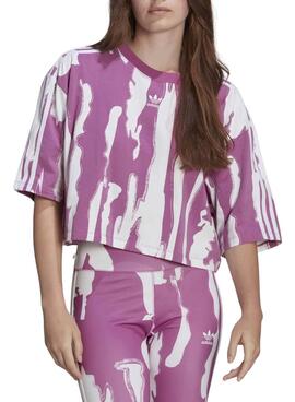 Camiseta Adidas Thebe Magugu Rosa y Blanca Mujer