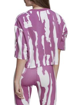 Camiseta Adidas Crop Print Rosa y Blanca Mujer