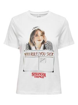 Camiseta Only Stranger Things Blanca Para Mujer