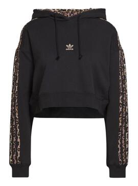 Sudadera Adidas Animal Print Crop Negra Para Mujer