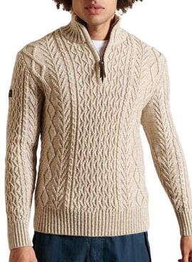 Jersey Superdry Jacob Henley Ochos Beige Hombre