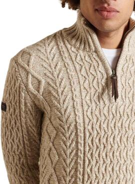 Jersey Superdry Jacob Henley Ochos Beige Hombre