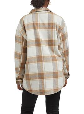 Sobrecamisa Vila Kimmi Check Cuadros Beige Mujer