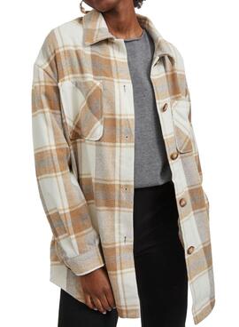 Sobrecamisa Vila Kimmi Check Cuadros Beige Mujer