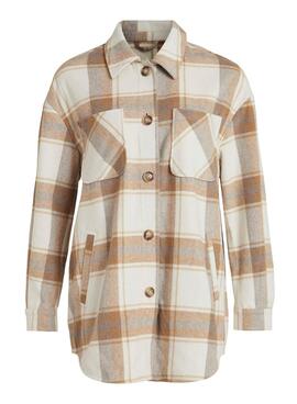 Sobrecamisa Vila Kimmi Check Cuadros Beige Mujer